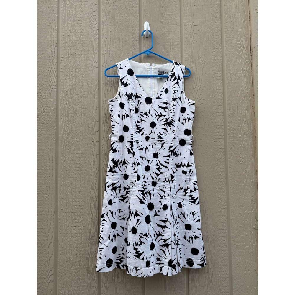 Sheri Martin 6 Floral Dress Retro Mod Daisy Print Cotton V-Neck Pockets